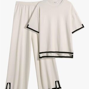 NWT Women's Cream Lounge Set with Black Accents